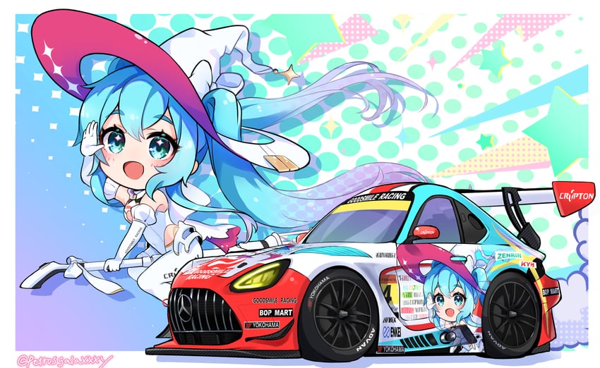 hatsune miku and racing miku (vocaloid and 3 more) drawn by peteron