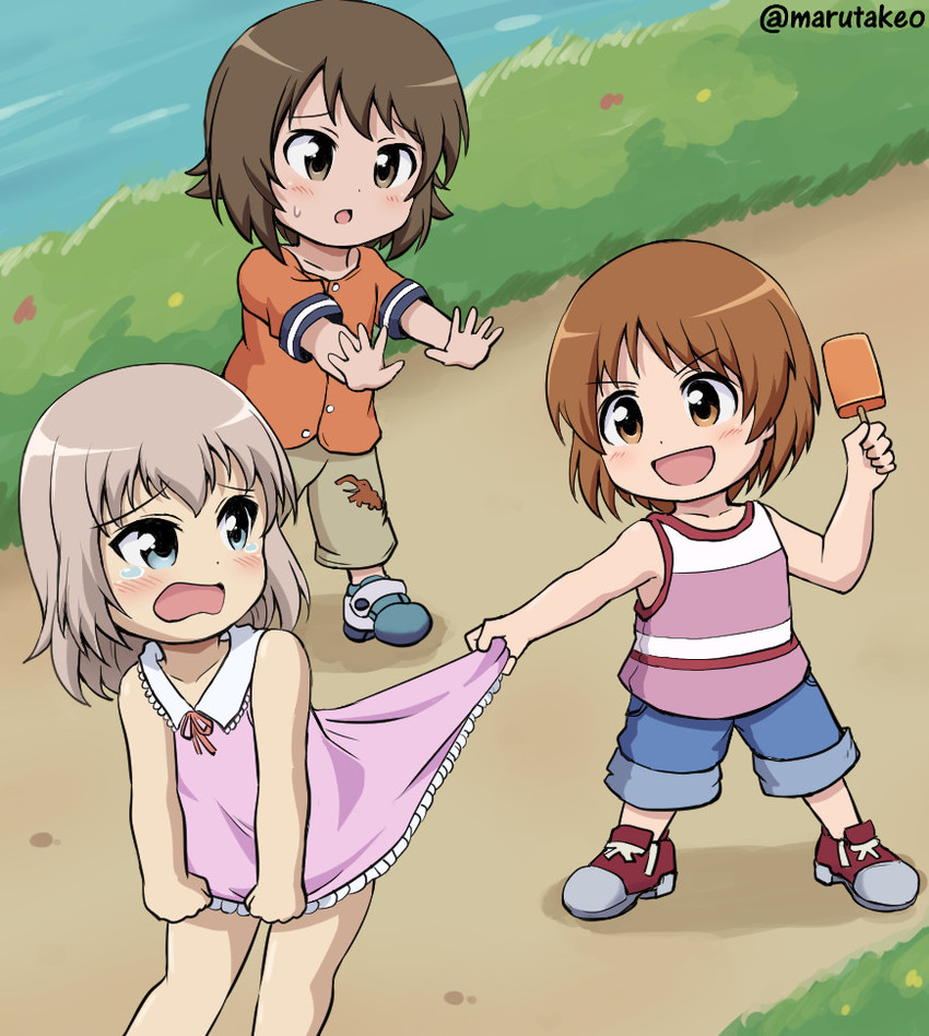 nishizumi miho, nishizumi maho, and itsumi erika (girls und panzer) drawn by maru_takeo