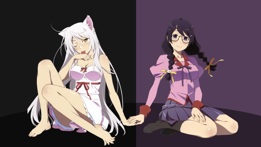 hanekawa tsubasa and black hanekawa (monogatari and 1 more) drawn by saitamaop
