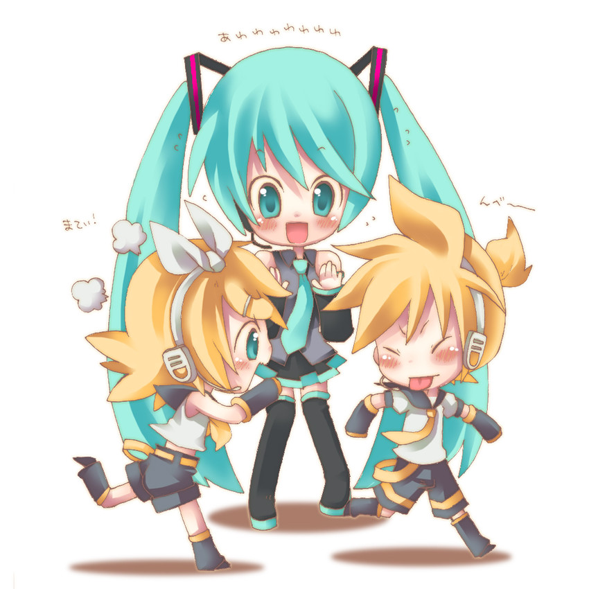 hatsune miku, kagamine rin, and kagamine len (vocaloid) drawn by n:go