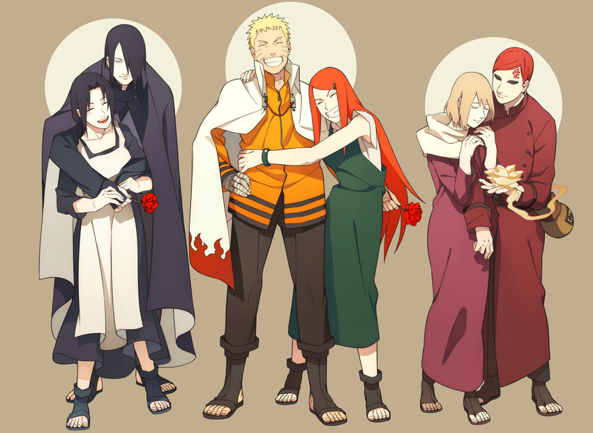 uzumaki naruto, uchiha sasuke, uzumaki kushina, gaara, uchiha mikoto, and 1 more (naruto and 2 more) drawn by oba-min