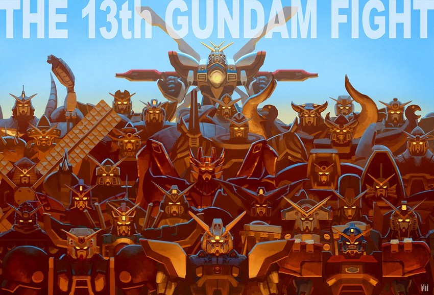 god gundam, shining gundam, nobel gundam, master gundam, dragon gundam, and 24 more (gundam and 1 more) drawn by fmu