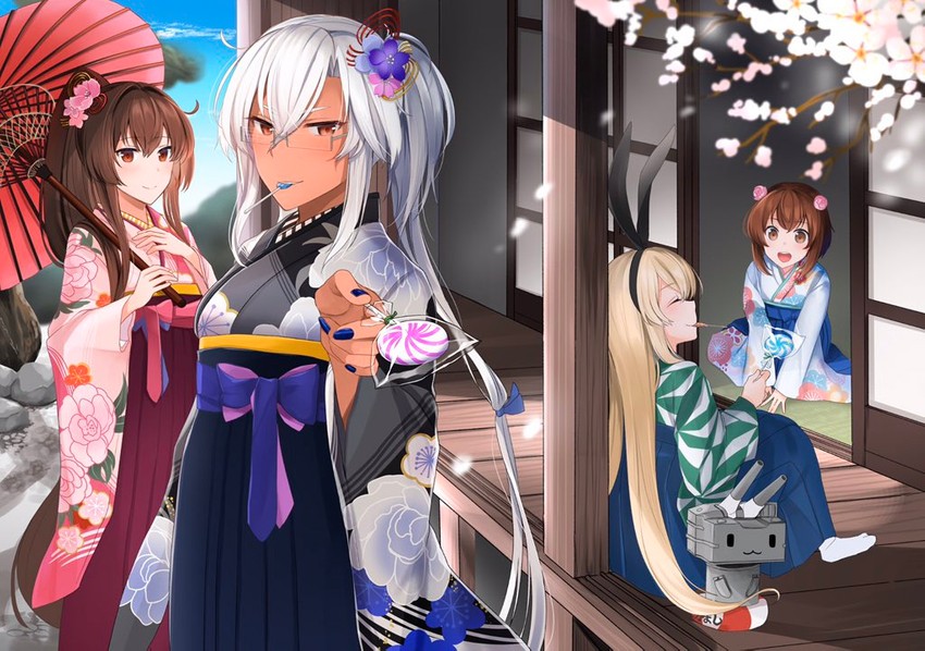 shimakaze, yamato, yukikaze, rensouhou-chan, musashi, and 1 more (kantai collection) drawn by yunamaro