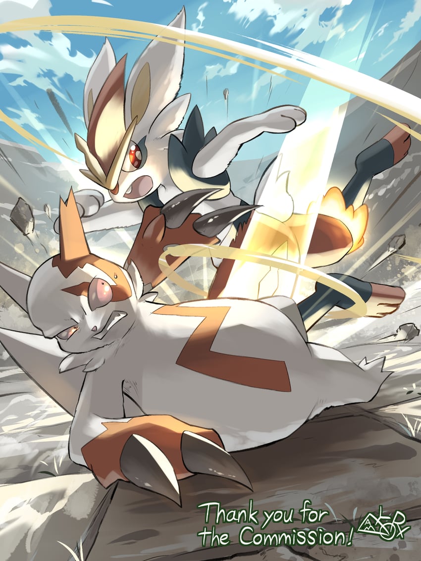cinderace and zangoose (pokemon) drawn by yamaori_(hakkentai_pokedan)