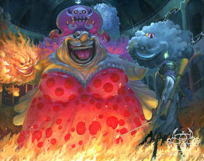 brook, zeus, charlotte linlin, napoleon, and prometheus (one piece) drawn by wafalo