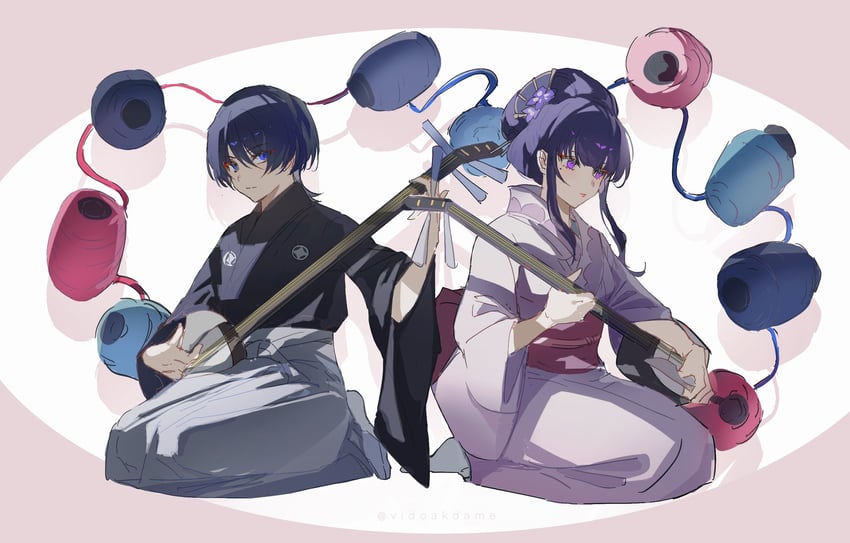 raiden shogun, scaramouche, and wanderer (genshin impact) drawn by vidoakdame