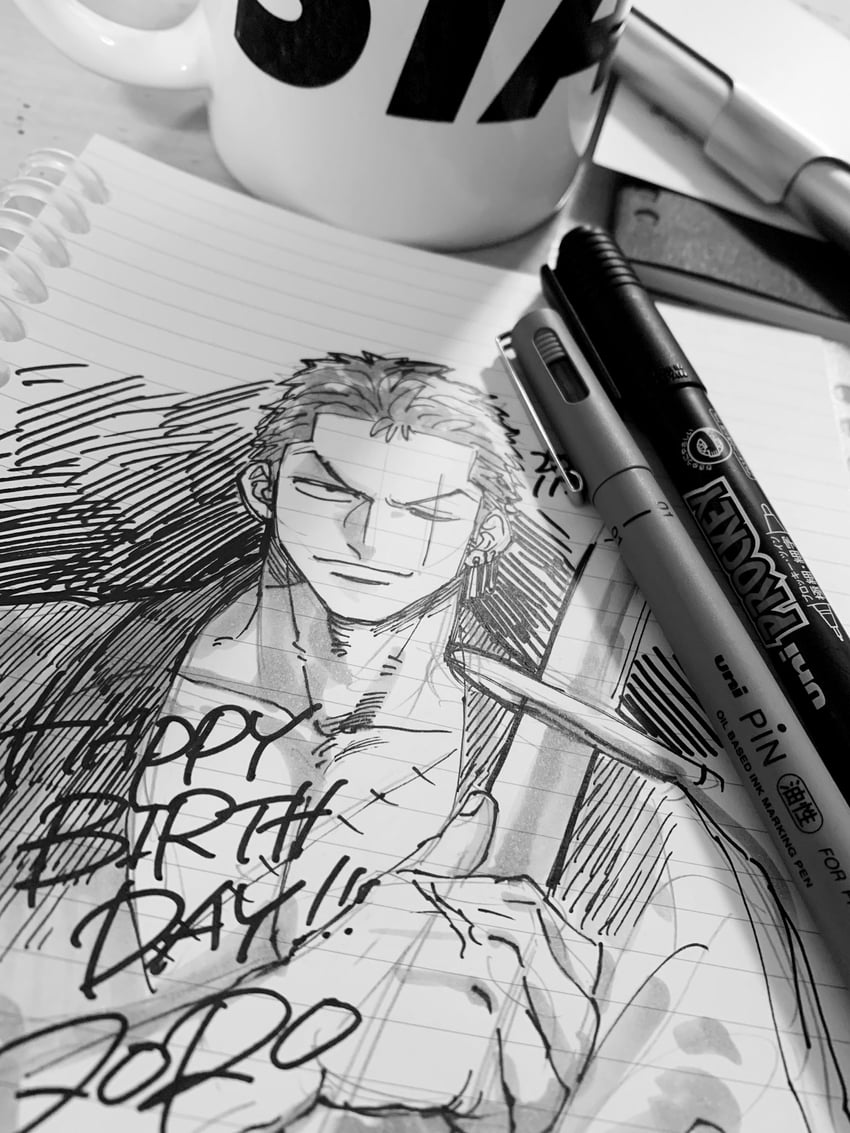 roronoa zoro (one piece) drawn by en_(omqpom)