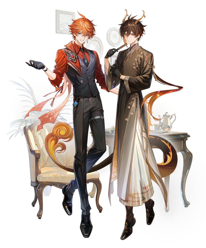 zhongli and tartaglia (genshin impact) drawn by udgg093577