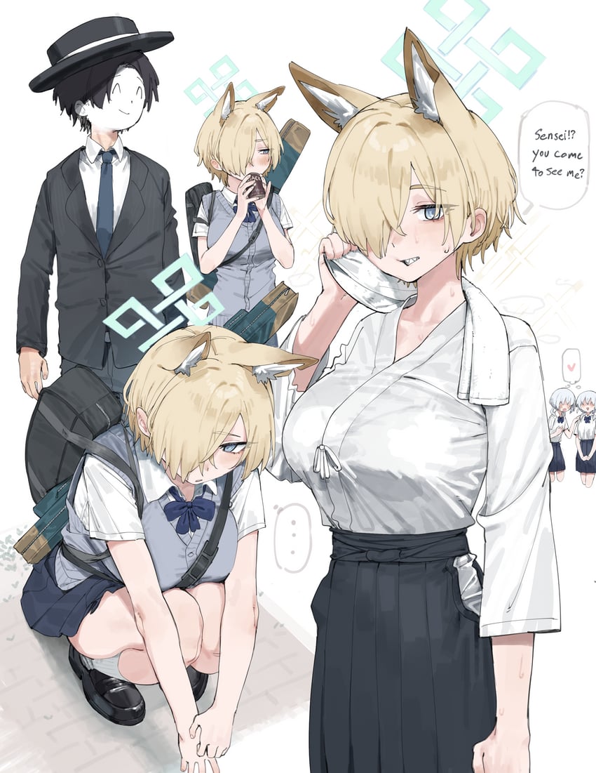 sensei, doodle sensei, and kanna (blue archive) drawn by lonklink
