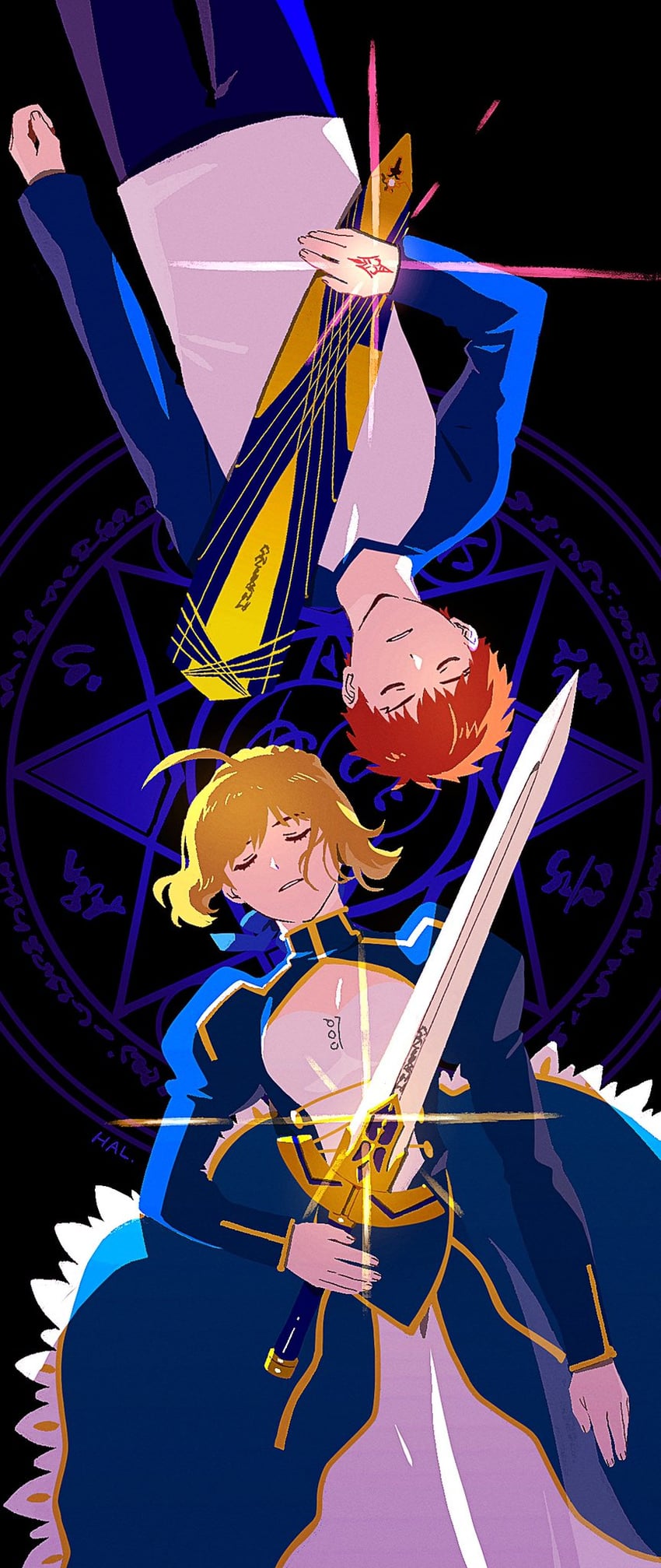 artoria pendragon, saber, and emiya shirou (fate and 1 more) drawn by hal_(haaaalhal)