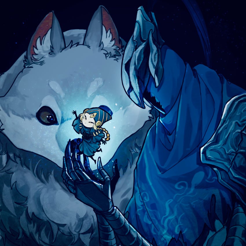 artorias the abysswalker, great grey wolf sif, and lord's blade ciaran (dark souls and 1 more) drawn by tworain_w