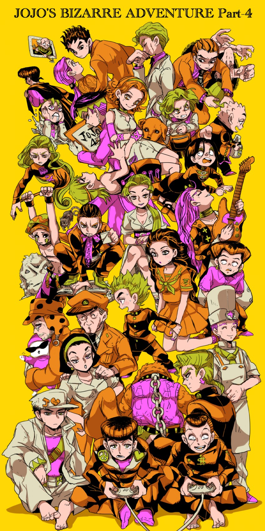 joseph joestar, kujo jotaro, higashikata josuke, kishibe rohan, kira yoshikage, and 25 more (jojo no kimyou na bouken and 1 more) drawn by nozm