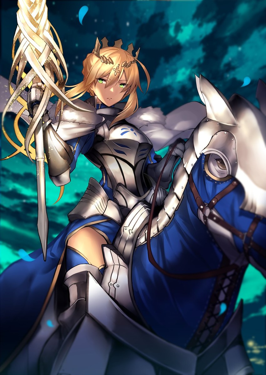 artoria pendragon, lion king, and dun stallion (fate and 1 more) drawn by karlwolf