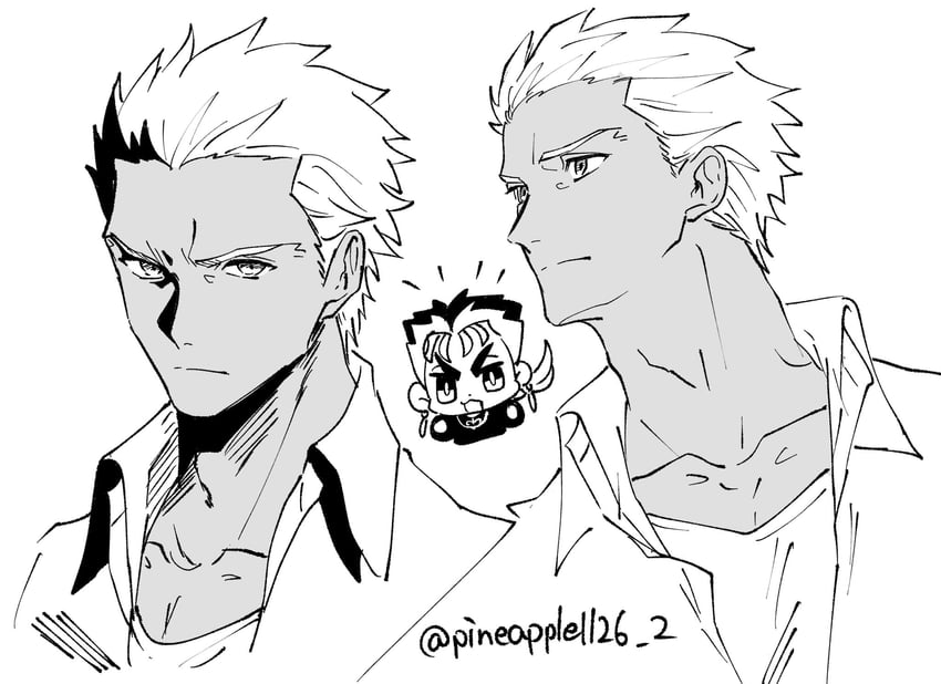cu chulainn and archer (fate and 2 more) drawn by hourinoki