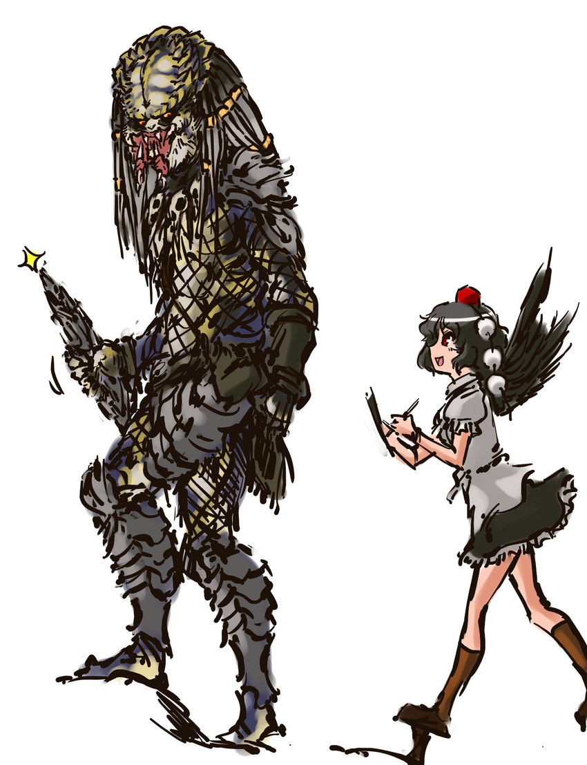 shameimaru aya and predator (touhou and 1 more) drawn by nameo_(judgemasterkou)