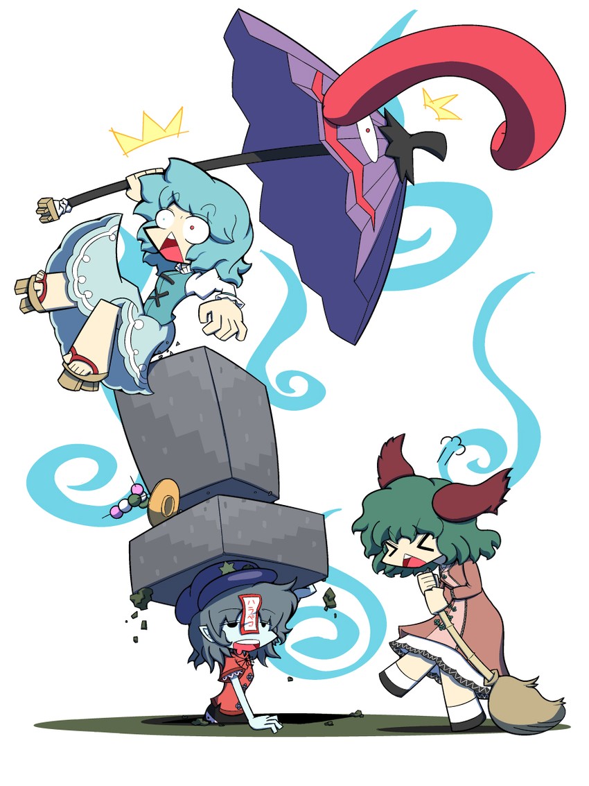 tatara kogasa, miyako yoshika, and kasodani kyouko (touhou and 1 more) drawn by kuchibashi_(9180)