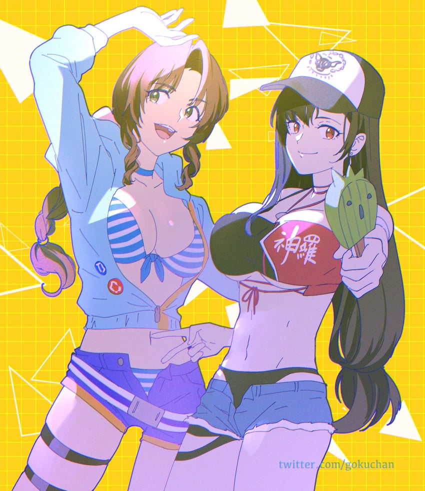 tifa lockhart, aerith gainsborough, and sabotender (final fantasy and 2 more) drawn by goku-chan