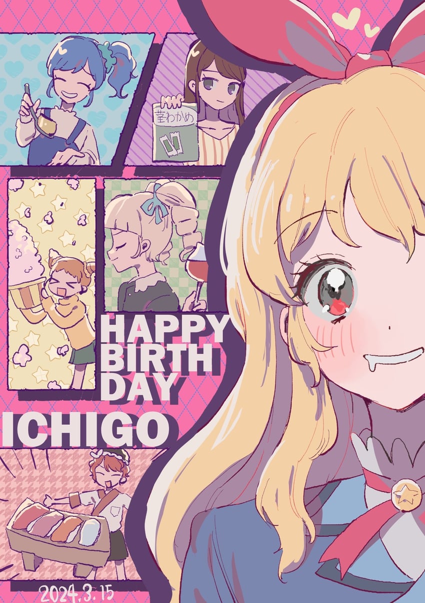 hoshimiya ichigo, kiriya aoi, todo yurika, ozora akari, shibuki ran, and 1 more (aikatsu!) drawn by okomeiro