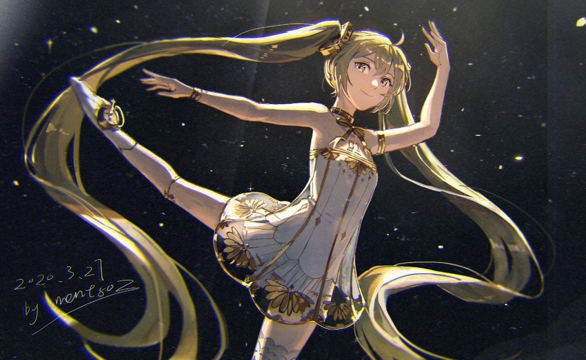 hatsune miku and gramophone miku (vocaloid and 1 more) drawn by mento