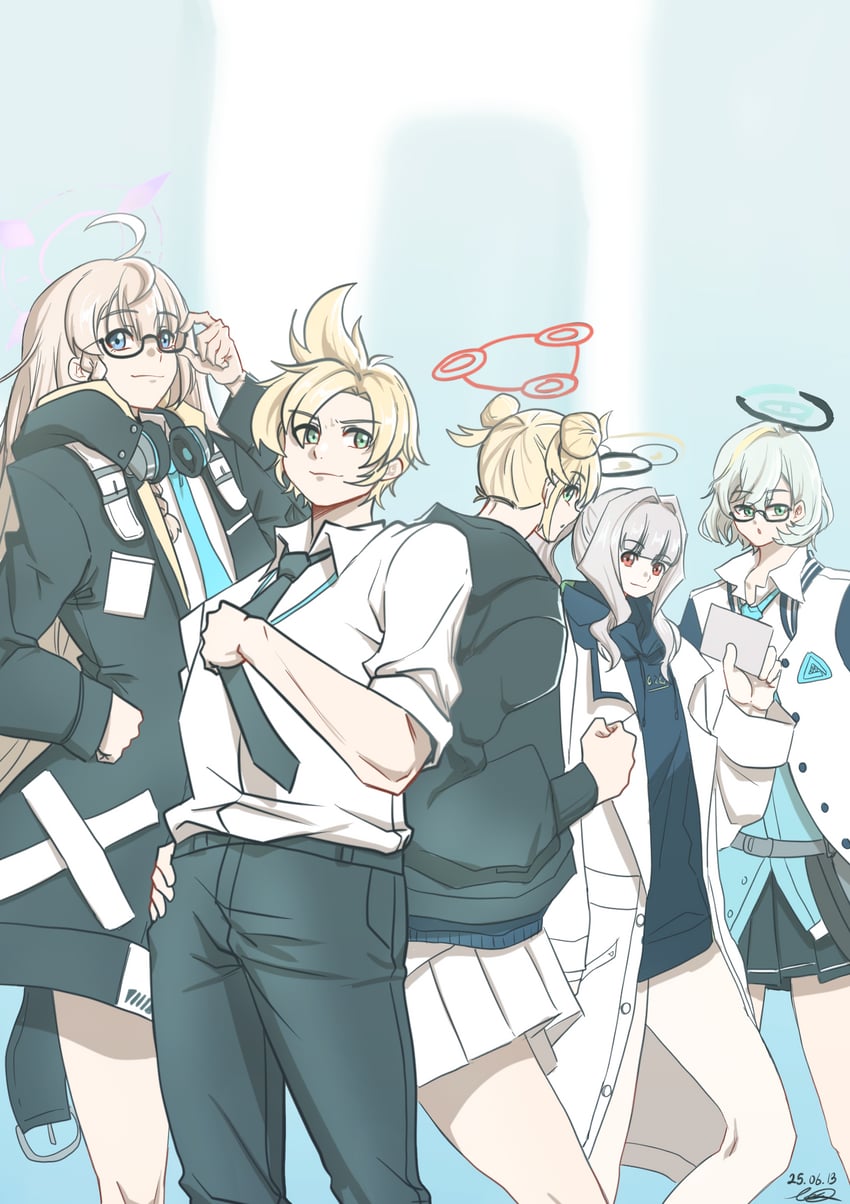 sensei, kagamine rin, kagamine len, ia, yowane haku, and 5 more (blue archive and 2 more) drawn by baeori_(titioo770801)