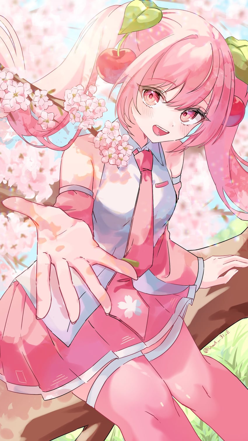 hatsune miku and sakura miku (vocaloid) drawn by urara_31_e