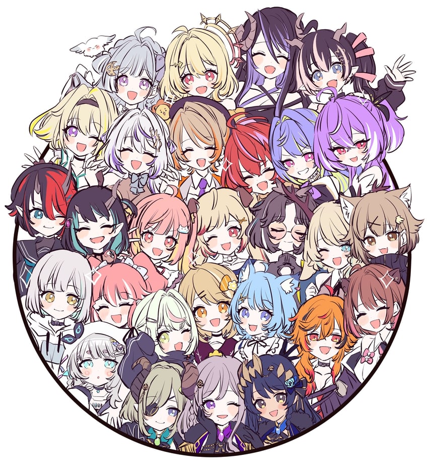 shishio chris, ryugasaki rene, saionji mary, sekishiro mico, souya ichika, and 22 more (nanashi inc.) drawn by kino_haruc