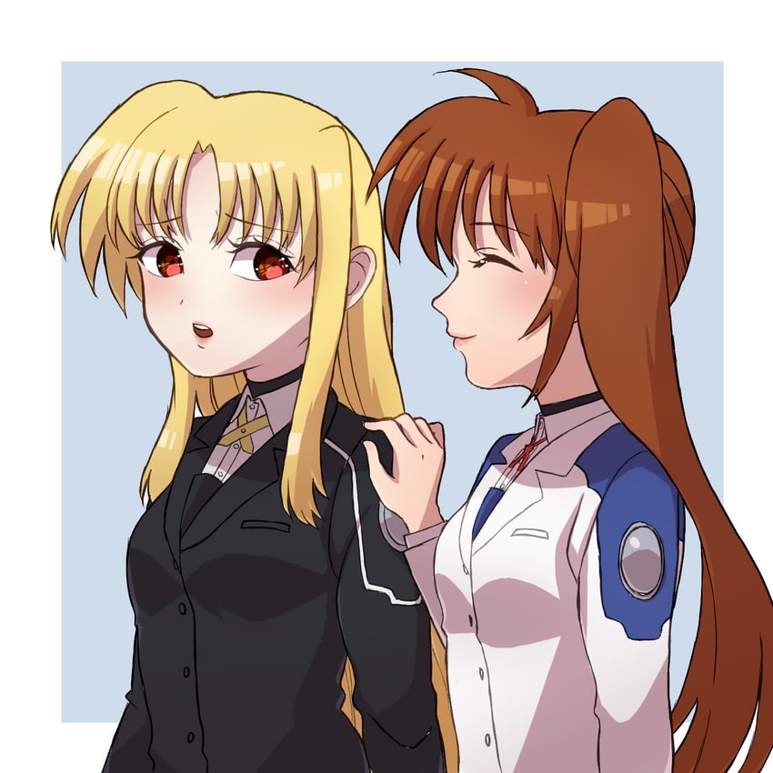 fate testarossa and takamachi nanoha (lyrical nanoha and 1 more) drawn by kanoyuki0927