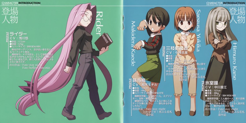 medusa, makidera kaede, himuro kane, and saegusa yukika (fate and 2 more) drawn by takeuchi_takashi