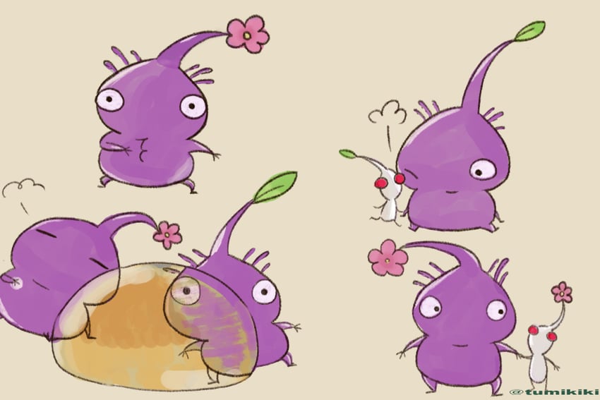 purple pikmin and white pikmin (pikmin) drawn by tsumikiki_(user_gxnu4755)