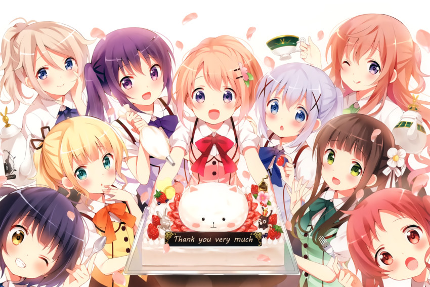 kafuu chino, hoto cocoa, kirima syaro, tippy, tedeza rize, and 7 more (gochuumon wa usagi desu ka?) drawn by koi_(koisan)