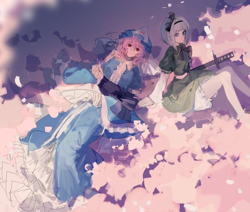 konpaku youmu and saigyouji yuyuko (touhou) drawn by xian_qishui
