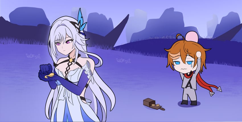 tartaglia and skirk (genshin impact) drawn by yissou_art