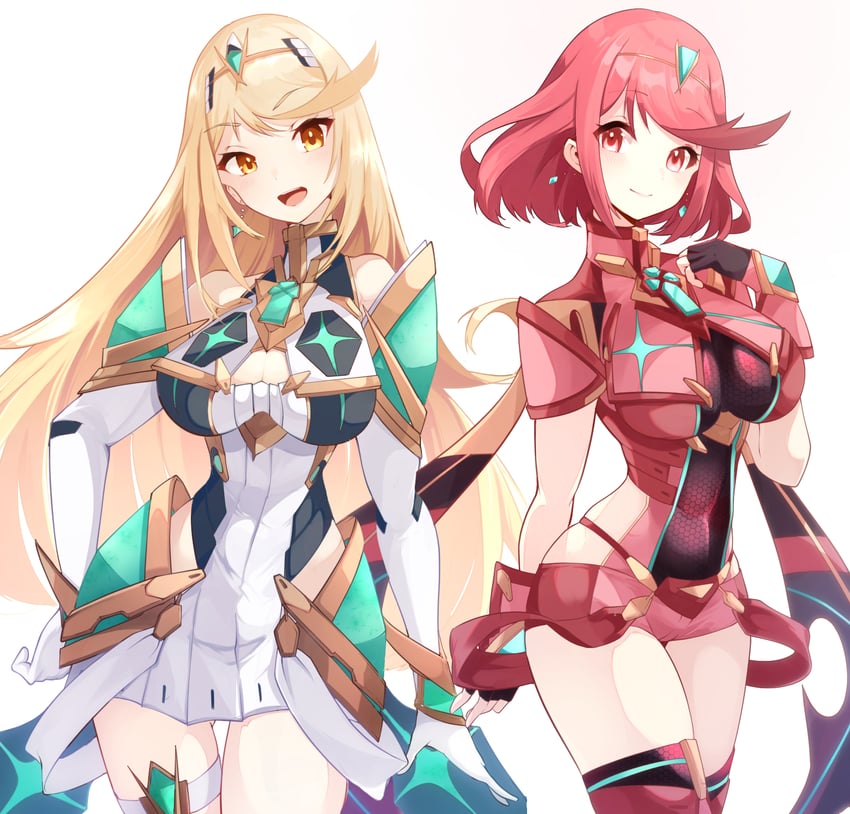 pyra and mythra (xenoblade chronicles and 1 more) drawn by risumi_(taka-fallcherryblossom)