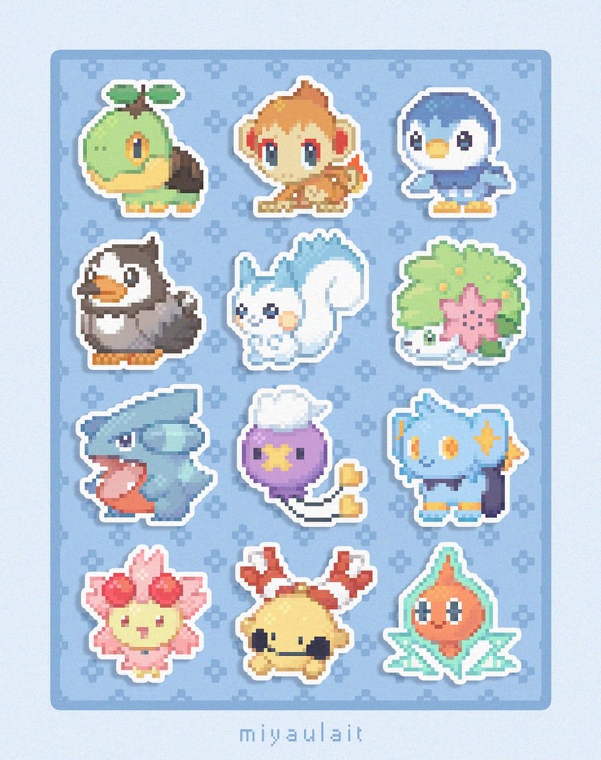 rotom, piplup, pachirisu, drifloon, shaymin, and 7 more (pokemon) drawn by miyaulait