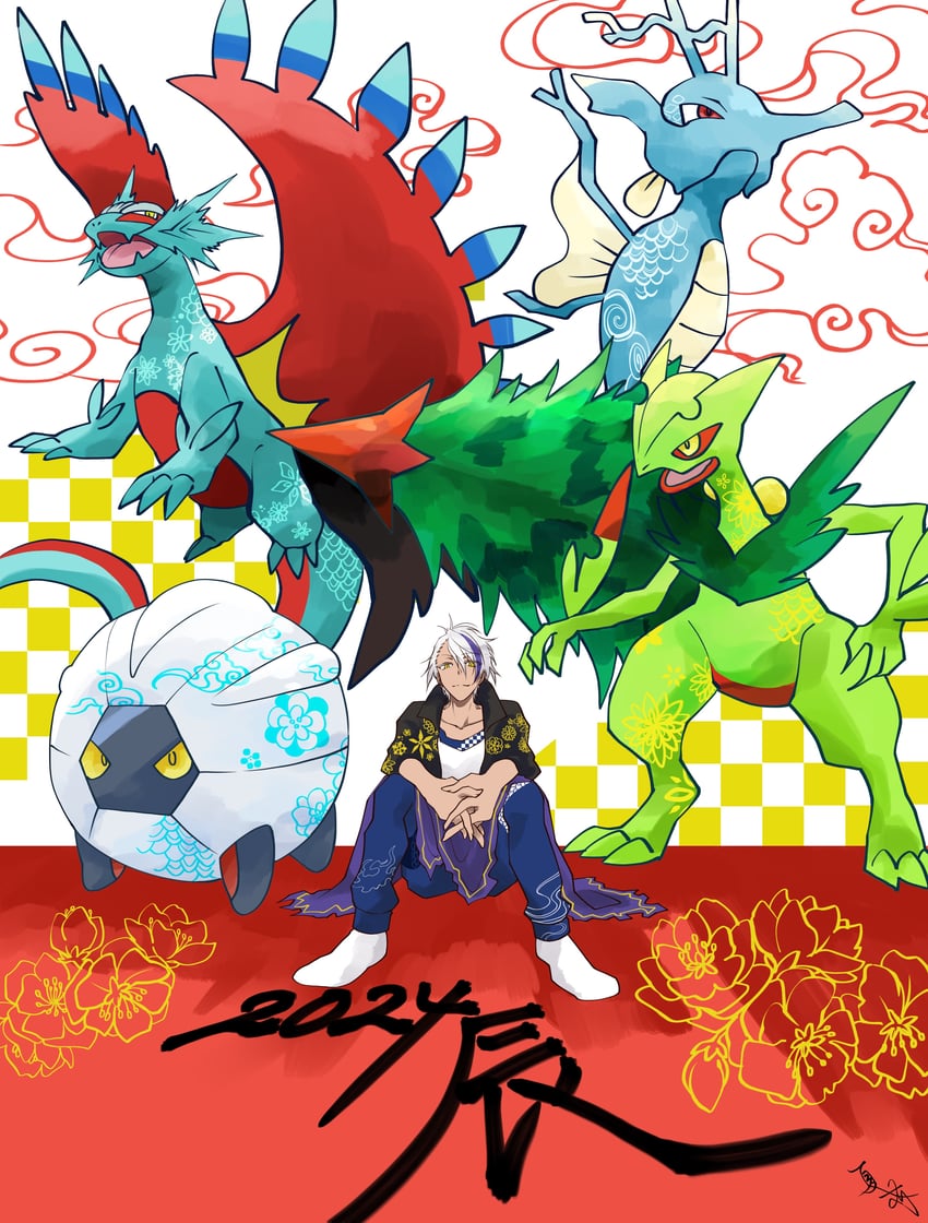 sceptile, drayton, kingdra, shelgon, mega sceptile, and 1 more (pokemon and 1 more) drawn by nnatsukari