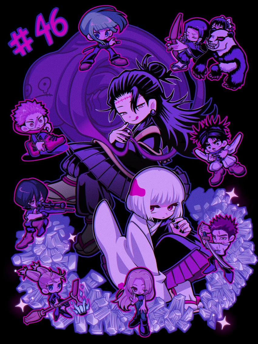 itadori yuuji, getou suguru, choso, panda, kenjaku, and 7 more (jujutsu kaisen) drawn by inuo2772