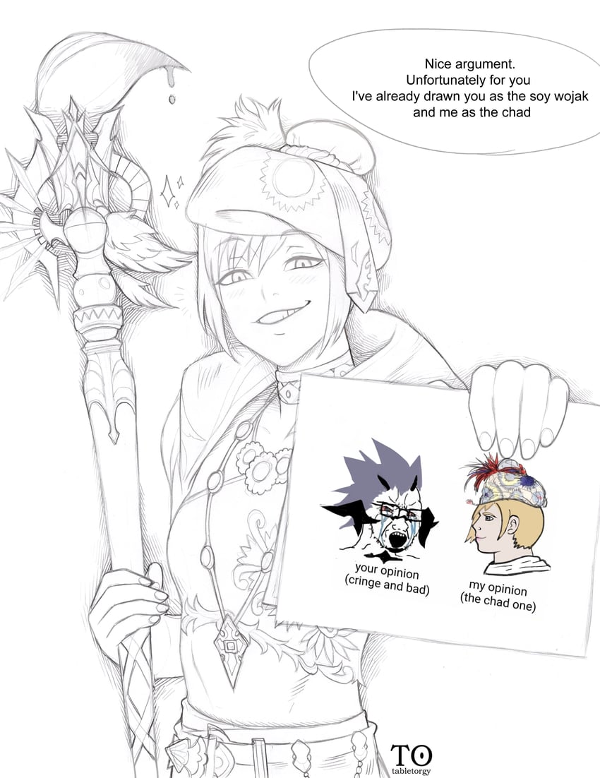 warrior of light, wojak, pictomancer, and crying wojak (final fantasy and 1 more) drawn by tabletorgy