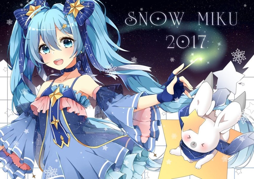 hatsune miku, yuki miku, and rabbit yukine (vocaloid and 1 more) drawn by shizuku_(puti_0414)