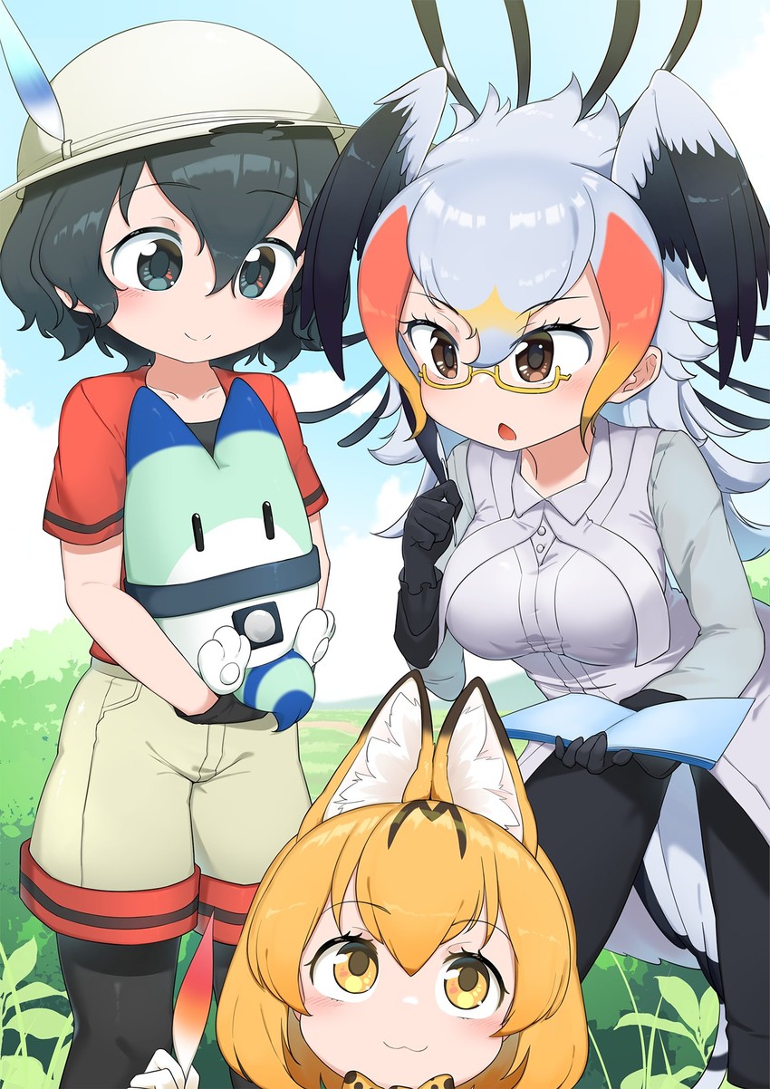 serval, kaban, lucky beast, and secretarybird (kemono friends) drawn by chis_(js60216)