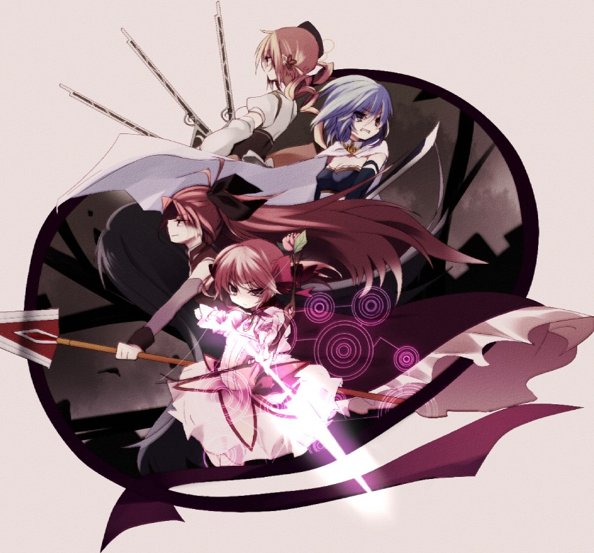 akemi homura, kaname madoka, miki sayaka, sakura kyoko, and tomoe mami (mahou shoujo madoka magica) drawn by nochita_shin