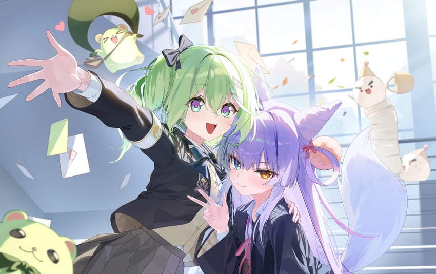 tenko shibuki, yuzuha riko, chico, and inari (stellive) drawn by manda_(luts7602)