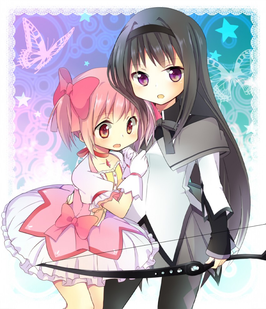 akemi homura and kaname madoka (mahou shoujo madoka magica) drawn by izumi39