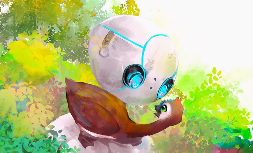 rozzum unit 7134 and brightbill (the wild robot) drawn by azurajae