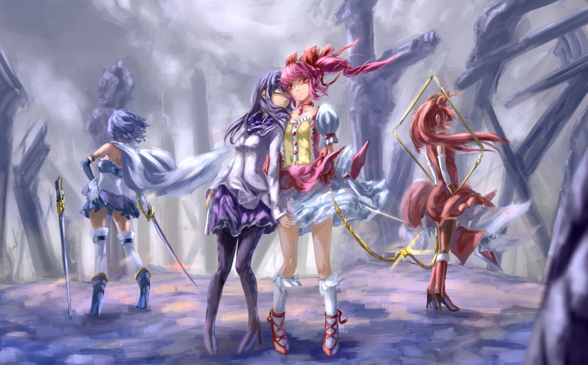 akemi homura, kaname madoka, miki sayaka, and sakura kyoko (mahou shoujo madoka magica) drawn by song_ren