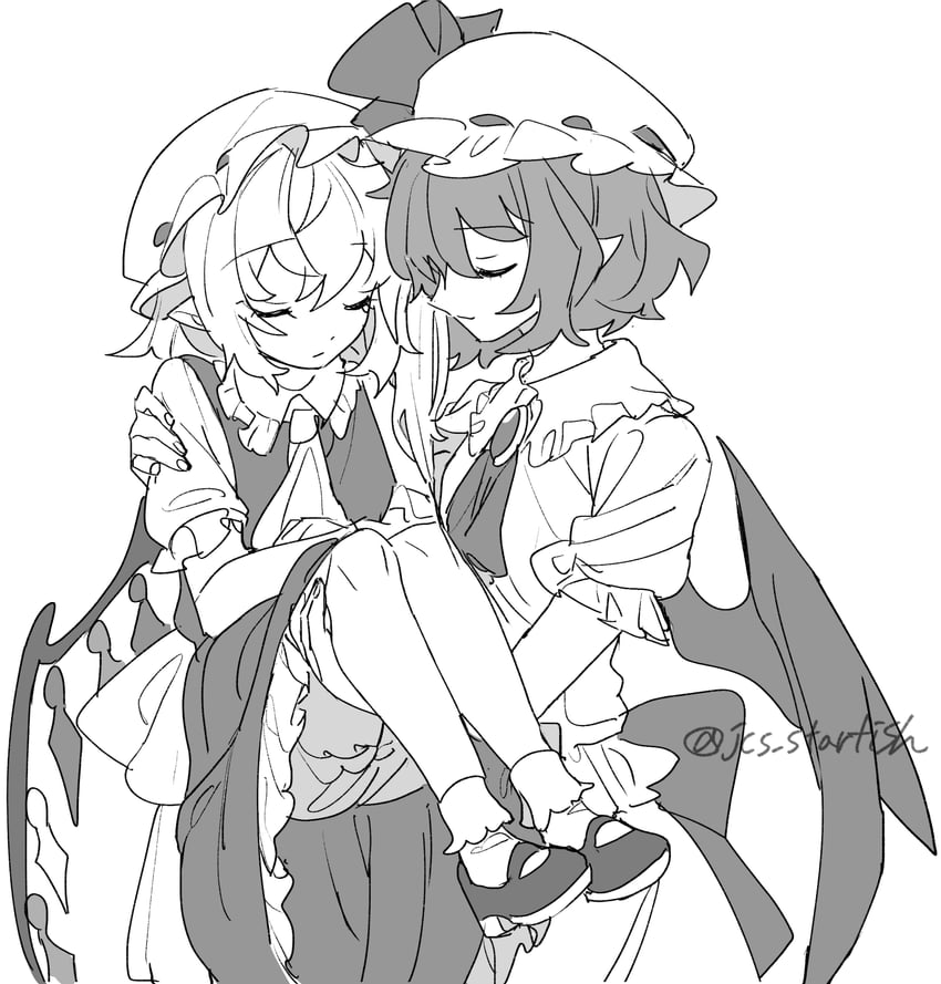remilia scarlet and flandre scarlet (touhou) drawn by mero_(starfish_jcs)