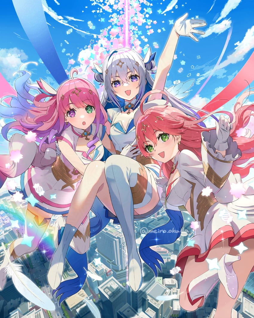 sakura miko, amane kanata, and himemori luna (hololive and 1 more) drawn by meiro_okuda