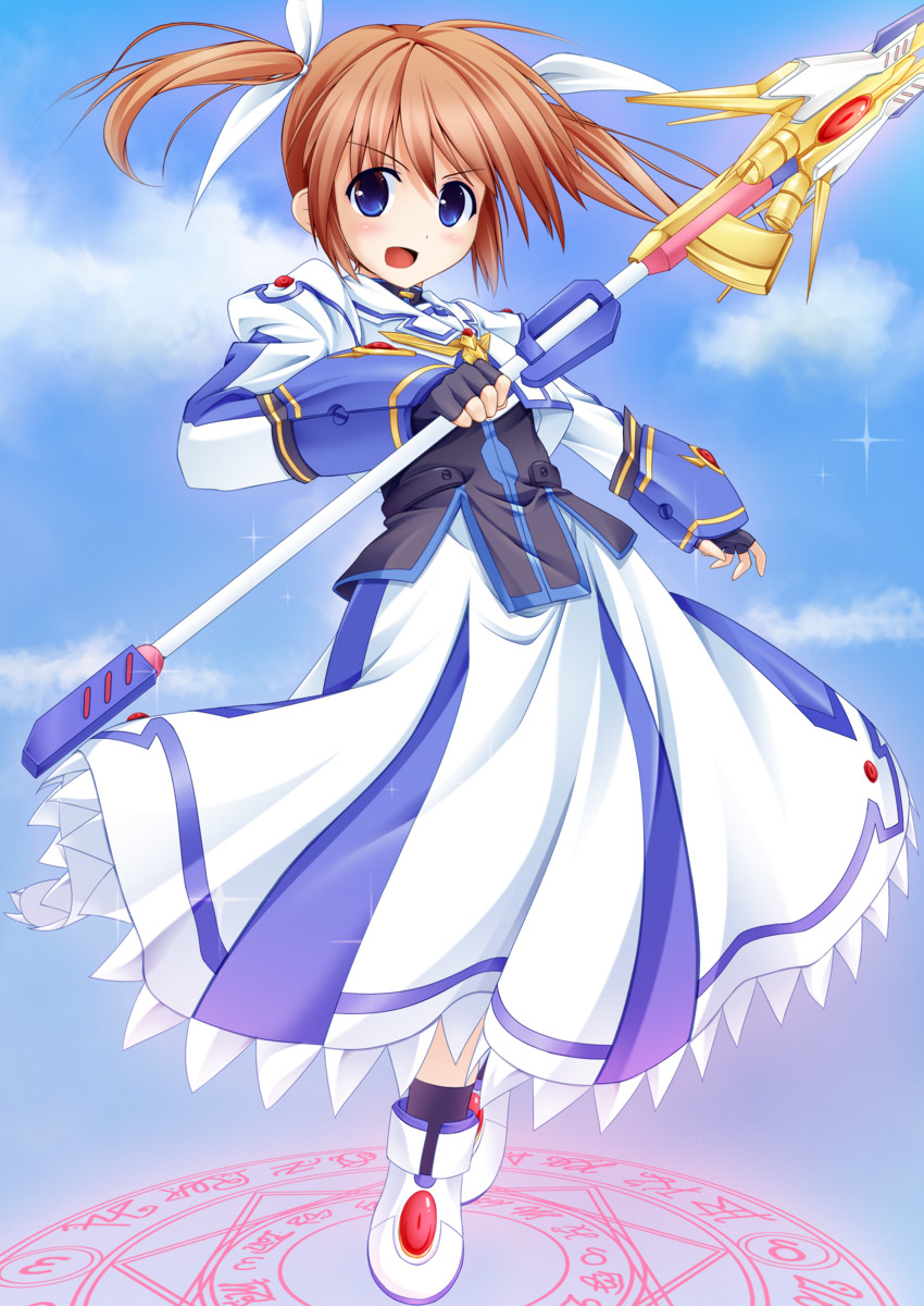 takamachi nanoha and raising heart (lyrical nanoha and 3 more) drawn by wata_(akawata)