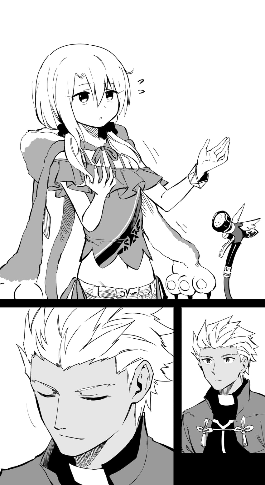 illyasviel von einzbern, archer, and magical ruby (fate and 1 more) drawn by hirunagi