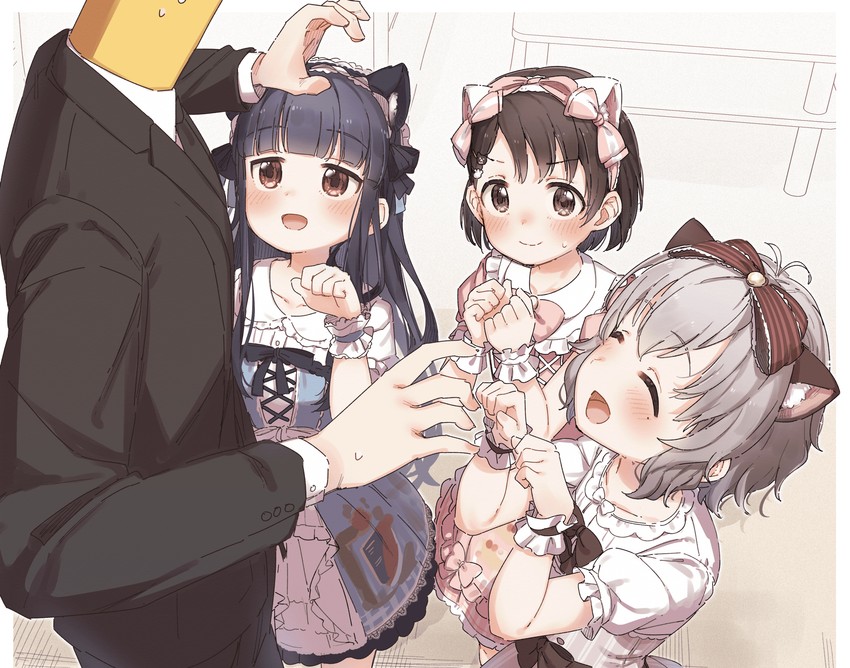 producer, sasaki chie, sajo yukimi, and narumiya yume (idolmaster and 1 more) drawn by yukie_(kusaka_shi)