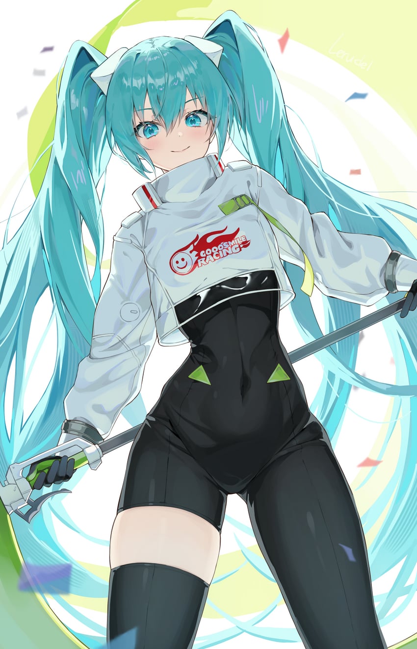 hatsune miku and racing miku (vocaloid and 1 more) drawn by lerudel